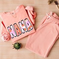 Nana Retro Distressed Pink & Red Patchwork Digital Design, PNG