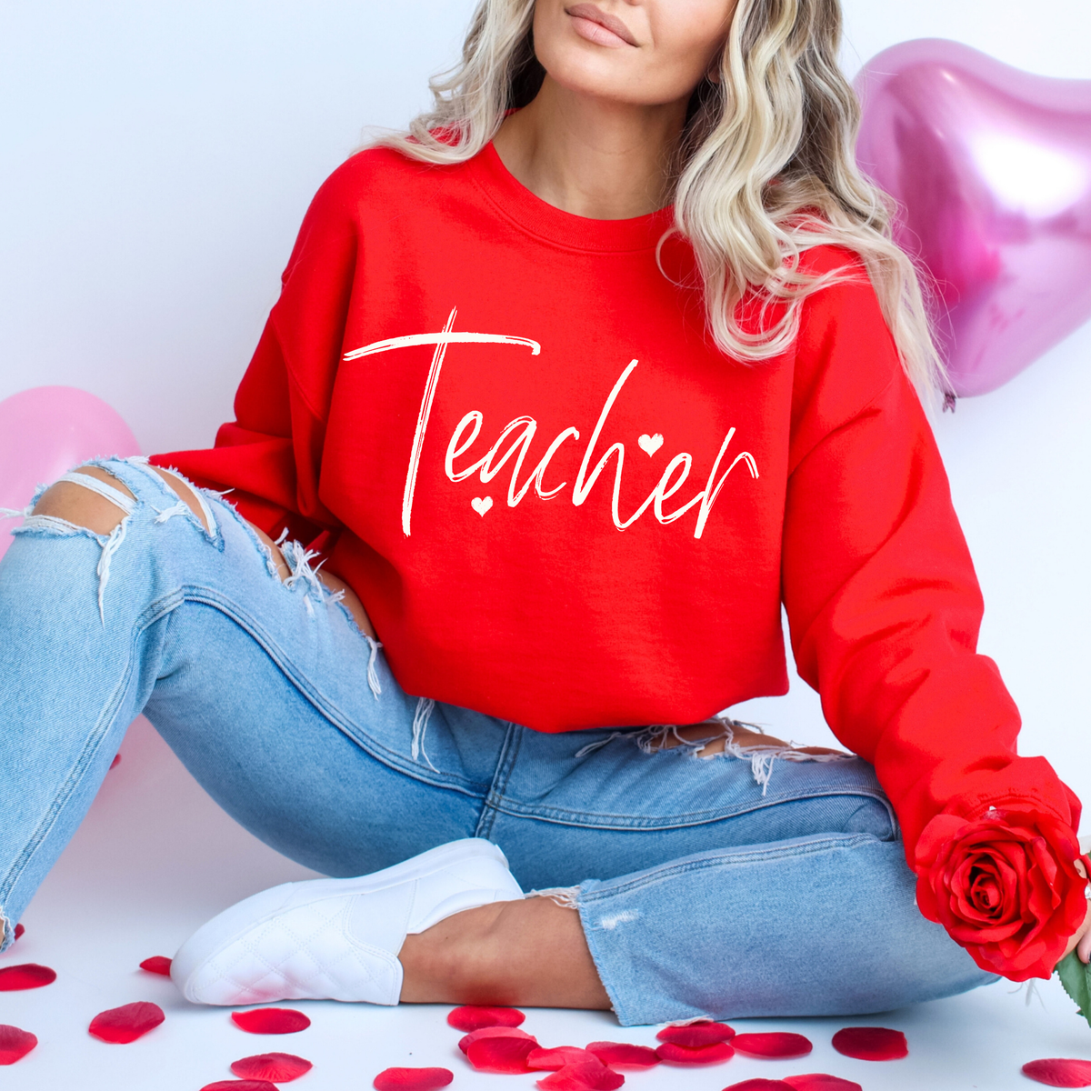 Teacher Sketched Script Hearts in Off-white Digital Design, PNG