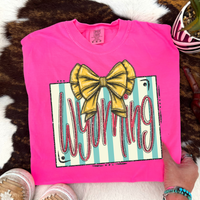 Wyoming Glitter Bow & Stripes Coquette Digital Design, PNG