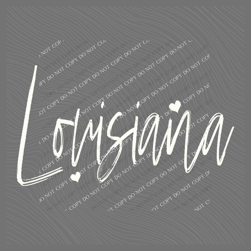 Louisiana Sketched Script Hearts in Off-white Digital Design, PNG