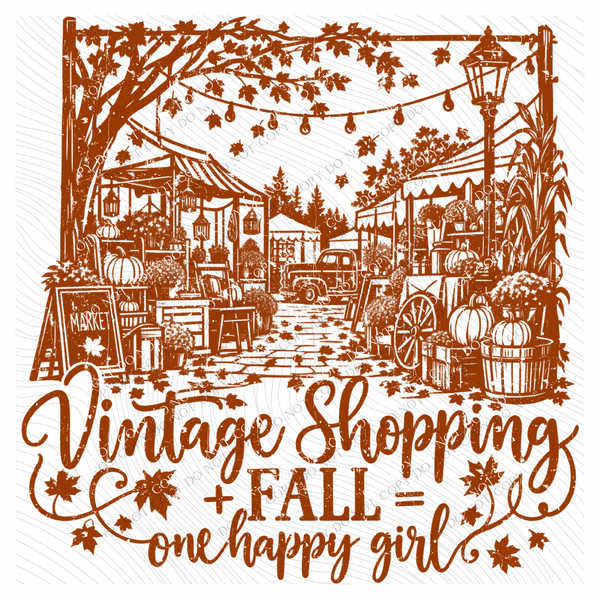 Vintage Shopping + Fall = One Happy Girl Silhouette in Orange Digital Design, PNG