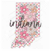 Indiana Checkered Floral in Summery Colors Digital Design, PNG