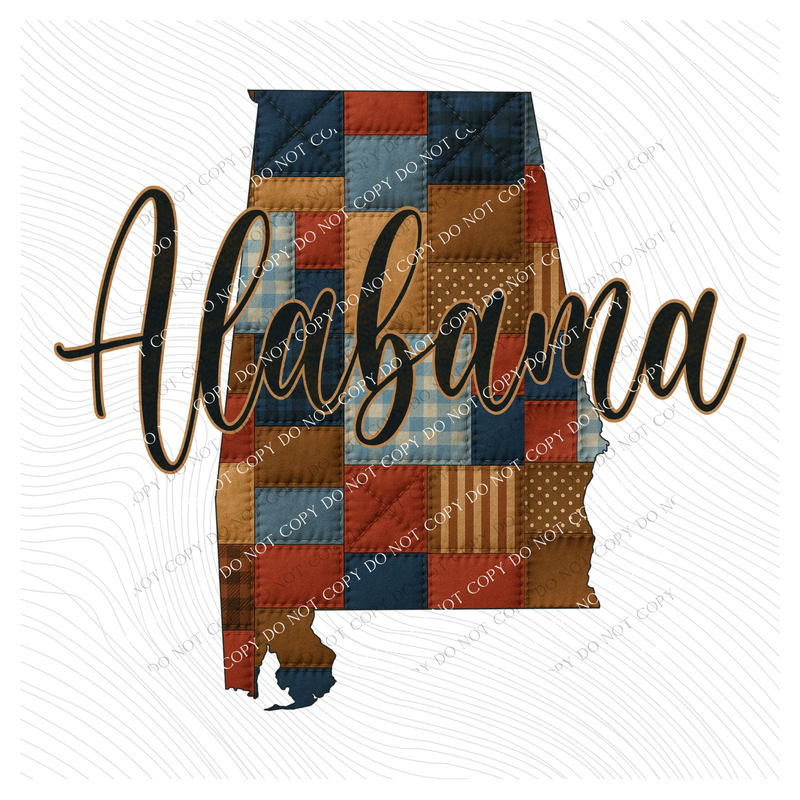 Alabama Quilted Script State Digital Design, PNG