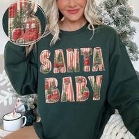 Santa Baby Stripes & Trucks 3D Faux Fabric Patch Digital Design, PNG