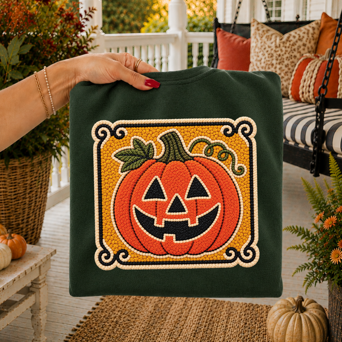 Jack o lantern Halloween Chenille Patch Digital Design, PNG