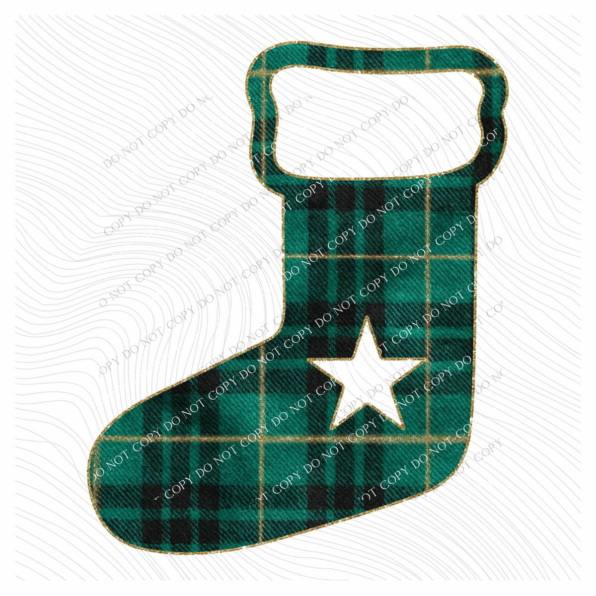 Stocking Green Plaid & Glitter Digital Download, PNG