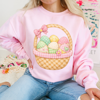 Easter Basket Spring Tones Quilted Faux Patch Digital Design, PNG