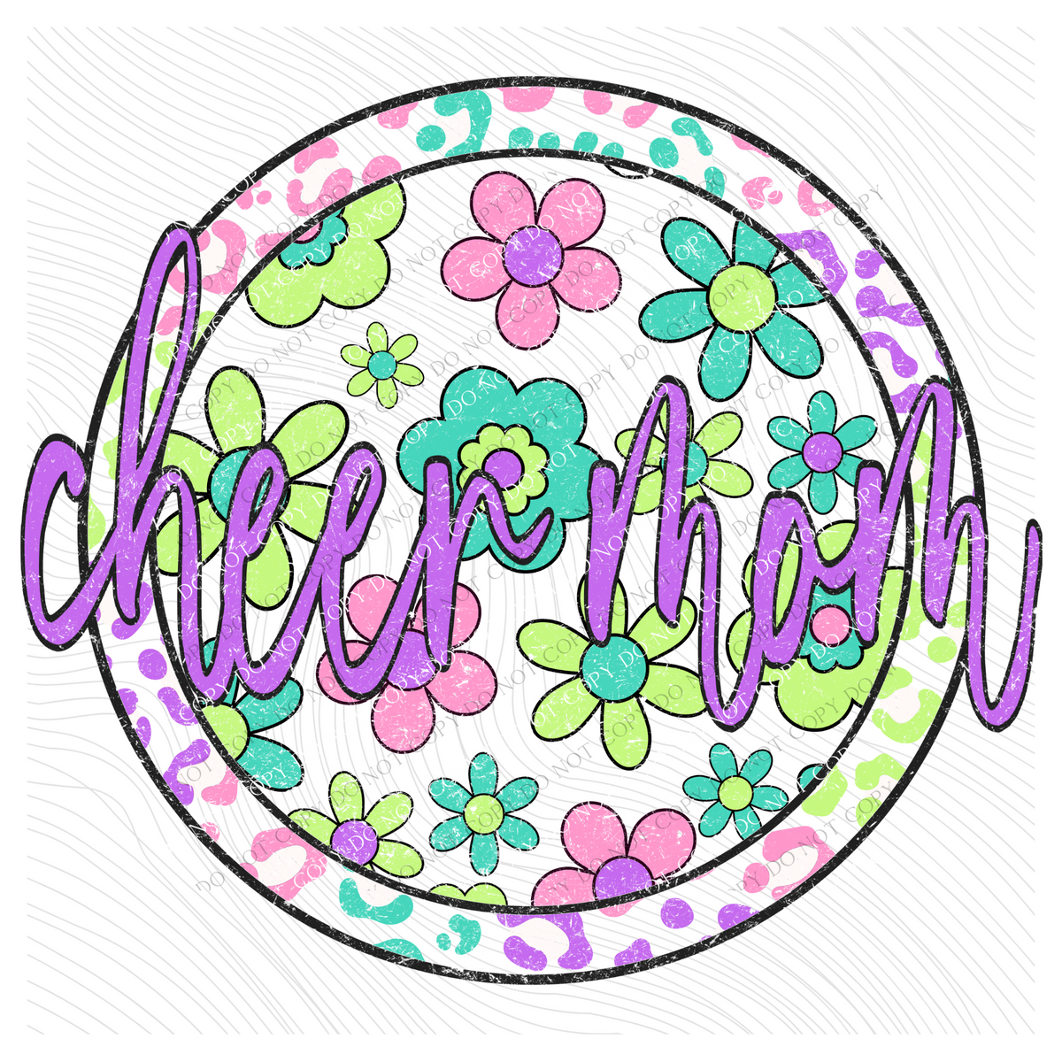 Cheer Mom Groovy Leopard Translucent Cutout in Bright Cotton Candy Tones Digital Design, PNG