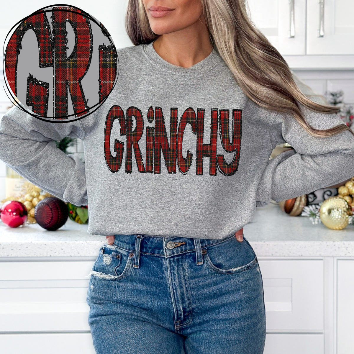 Grinchy Glitter & Red Plaid Digital Download, PNG