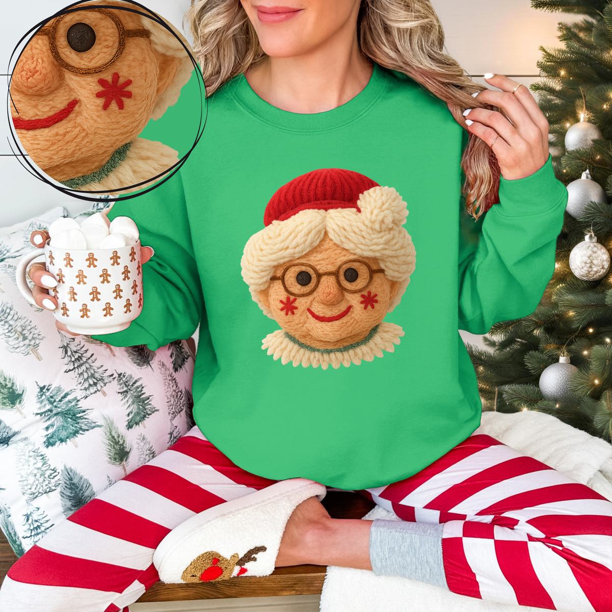 Ms. Claus Head in 3D Yarn Style Digital Download, PNG