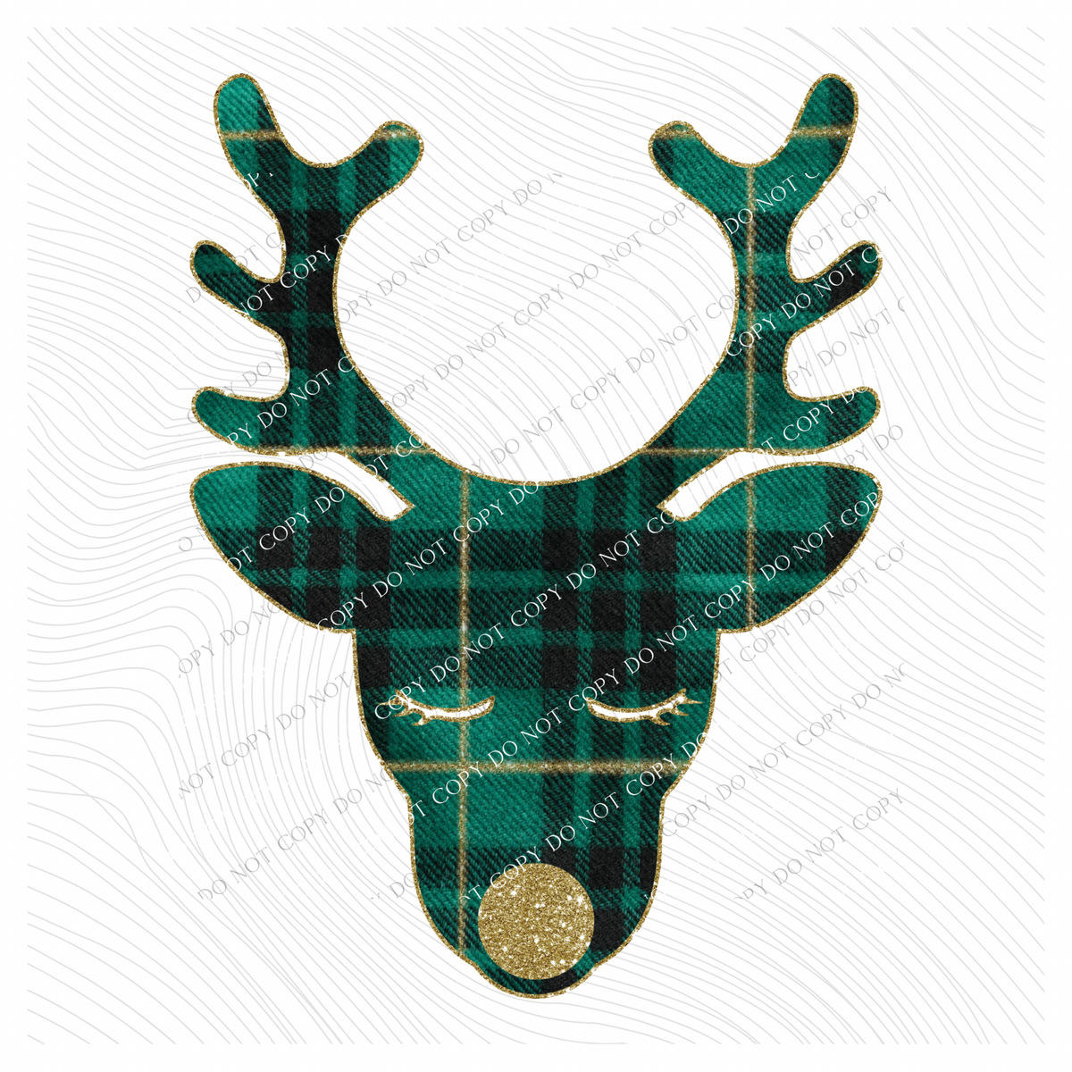 Rudolph Green Plaid & Glitter Digital Download, PNG