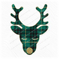 Rudolph Green Plaid & Glitter Digital Download, PNG
