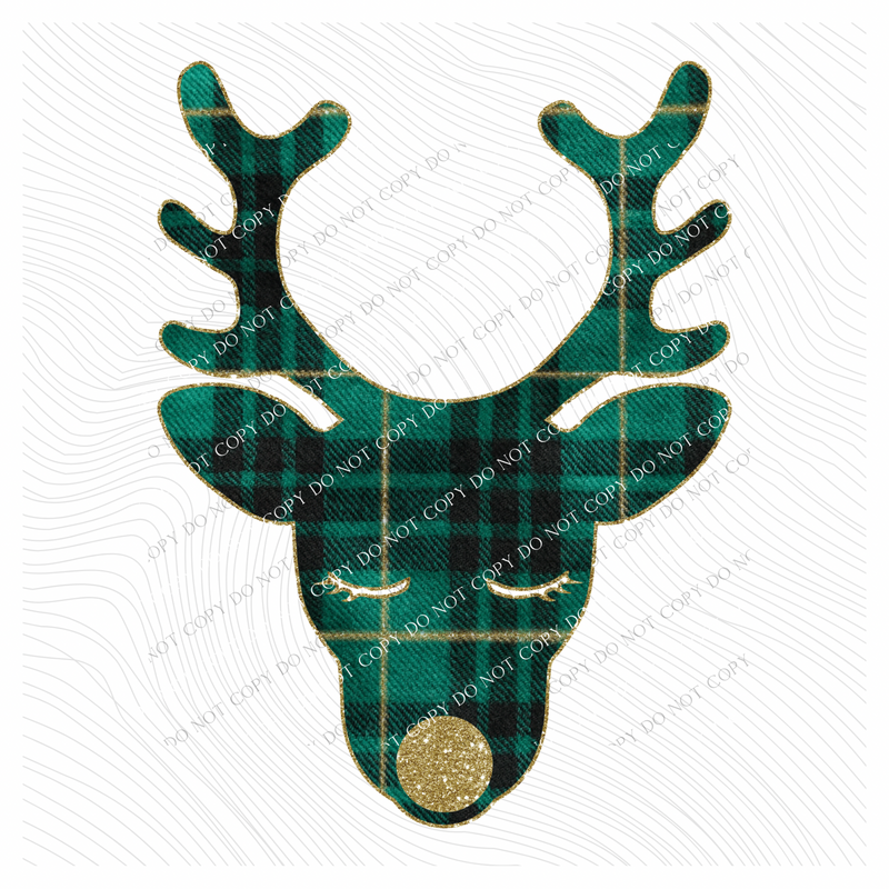Rudolph Green Plaid & Glitter Digital Download, PNG