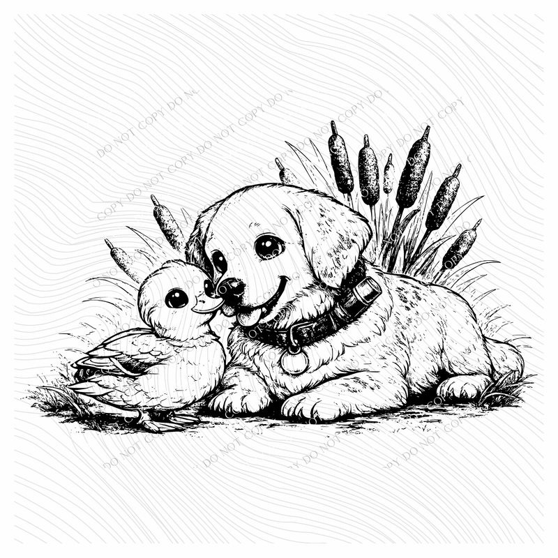 Duck & Dog Bestie Black Outline Digital Design, PNG
