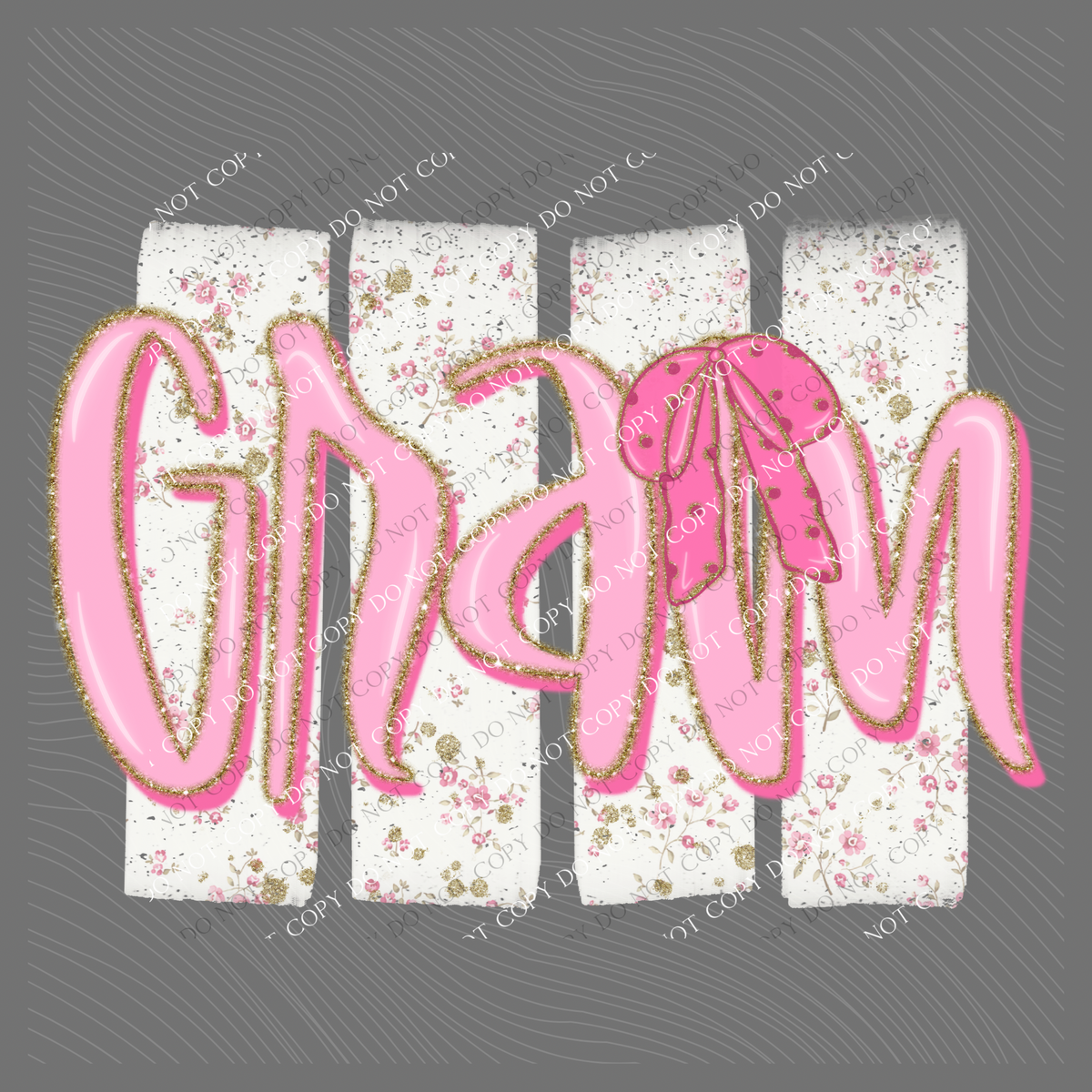 Gram Floral Distressed Stripes, Glitter & Bow Coquette Digital Design, PNG