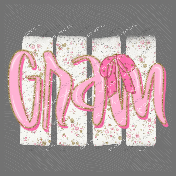 Gram Floral Distressed Stripes, Glitter & Bow Coquette Digital Design, PNG