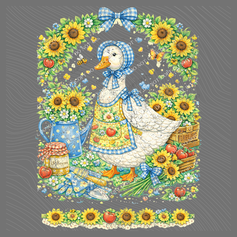 Sunflower Gingham Goose Distressed Digital Design, PNG