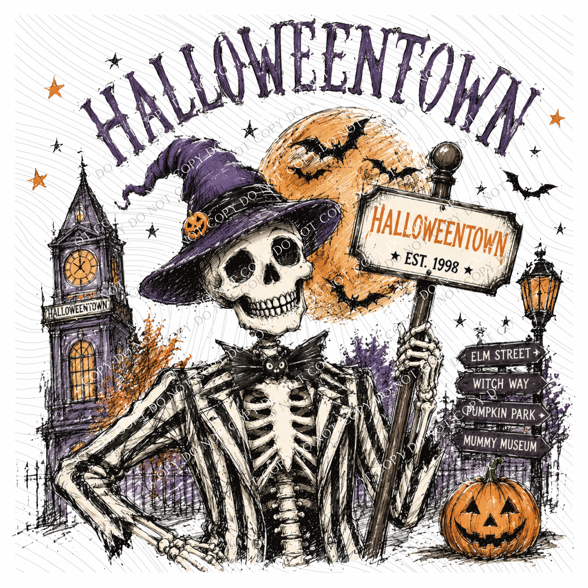 Halloweentown Sketch Digital Design, PNG