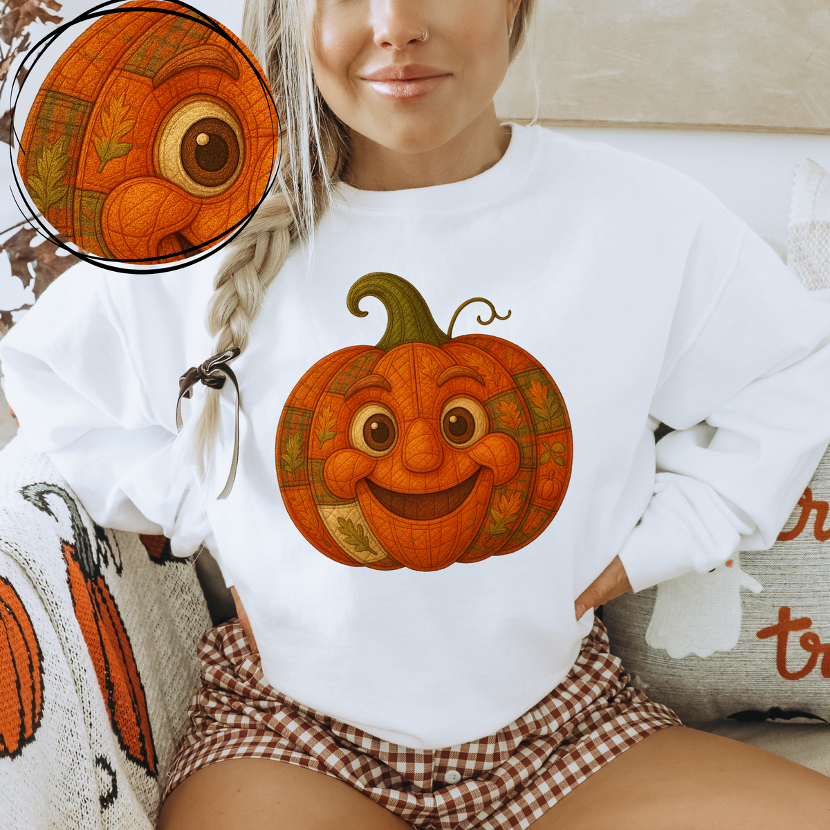 Cute Fall Pumpkin in 3D Quilted & Embroidery Style Digital Download, PNG