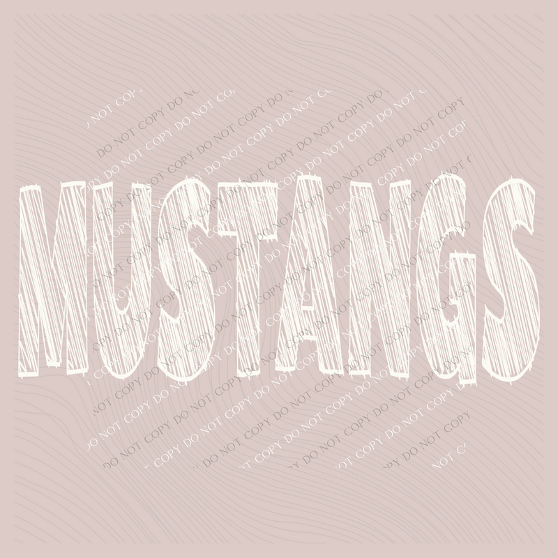 Mustangs Scribble in Cream White Digital Design, PNG