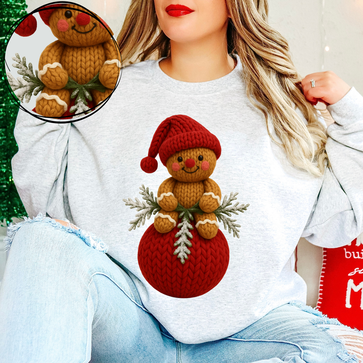 Gingerbread Girl 3D Yarn Style Christmas Digital Download, PNG