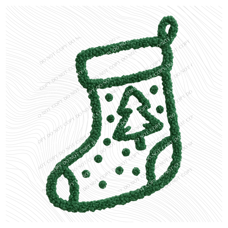 Stocking Green Chenille Style Outline Digital Download, PNG