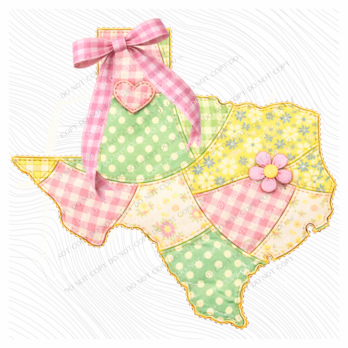 Texas Spring Tones Quilted Faux State Patch with Bow Digital Design, PNG