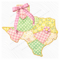 Texas Spring Tones Quilted Faux State Patch with Bow Digital Design, PNG