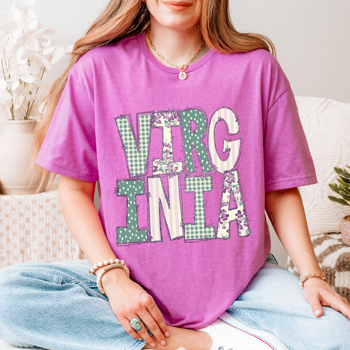 Virginia Floral & Glitter Doodle Digital Design, PNG