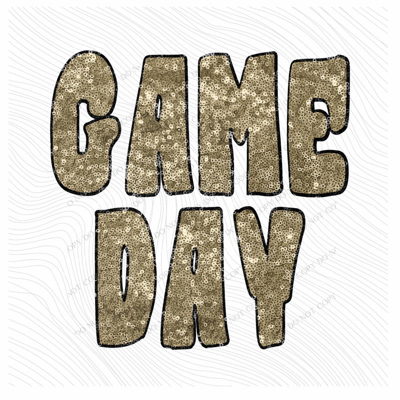 Game Day Retro Faux Sequin with Outline Digital Design in Columbia Gold & Black, PNG