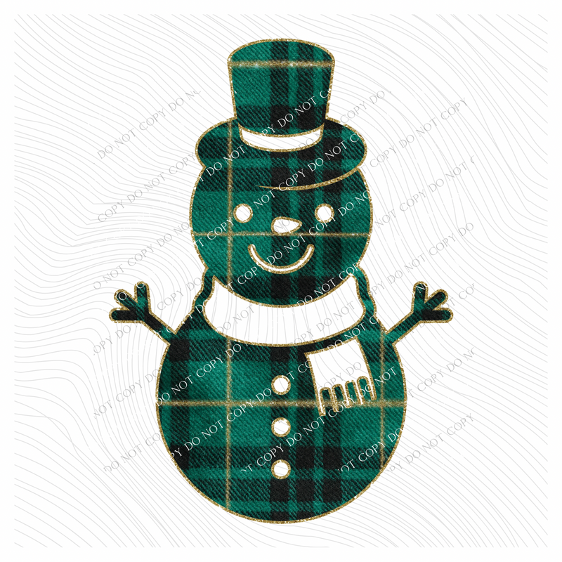 Snowman Green Plaid & Glitter Digital Download, PNG