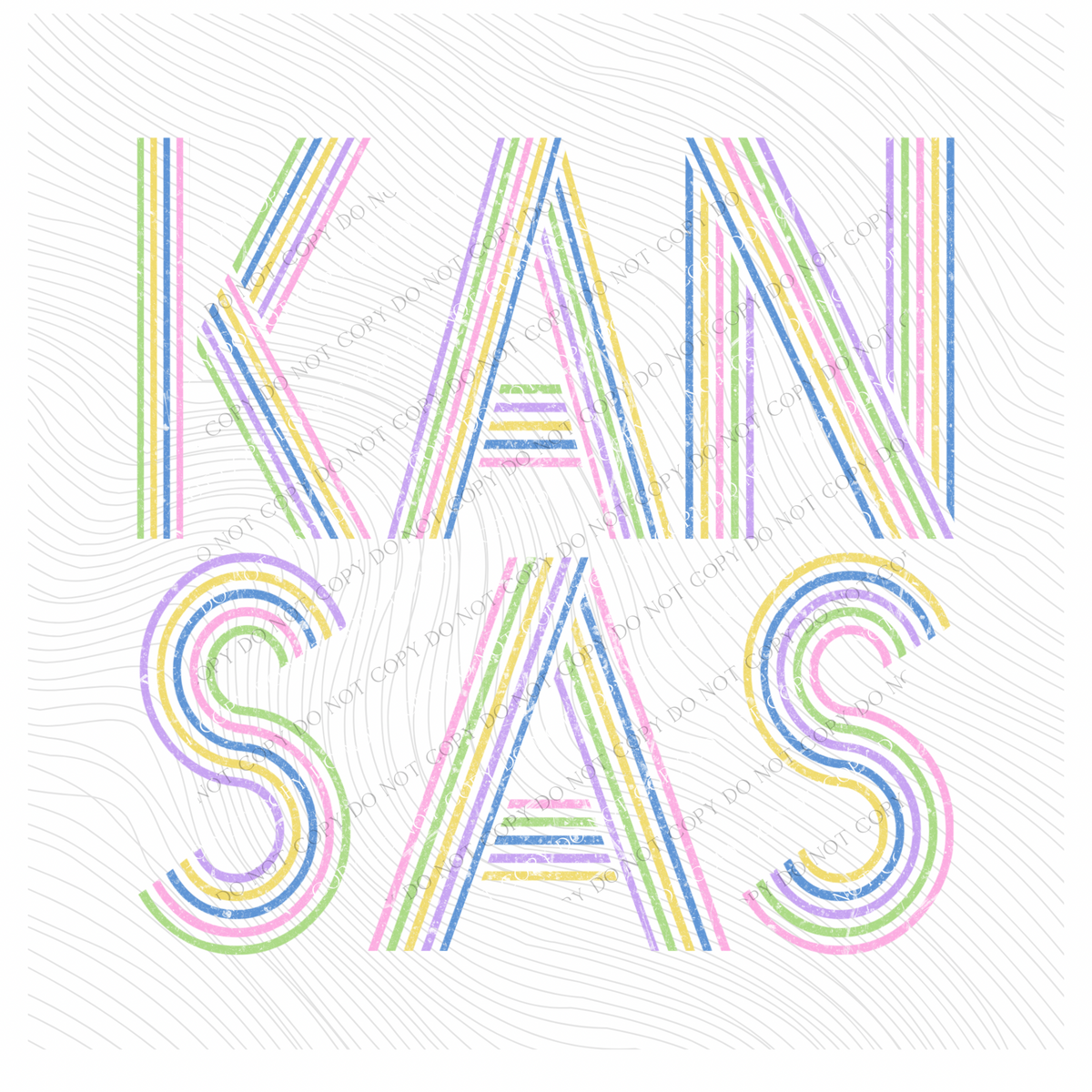 Kansas Retro Lines Distressed in Fun Pastel Colors Digital Design, PNG