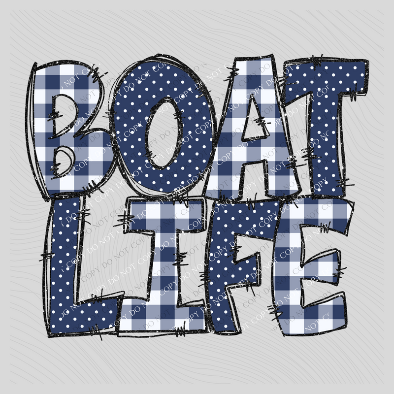 Boat Life Doodle Gingham, Dots & Glitter in Navy Digital Design, PNG