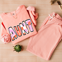 Aunt Retro Distressed Pink & Red Patchwork Digital Design, PNG