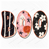 Boo Cute Ghost & Daisies Fall Digital Design, PNG