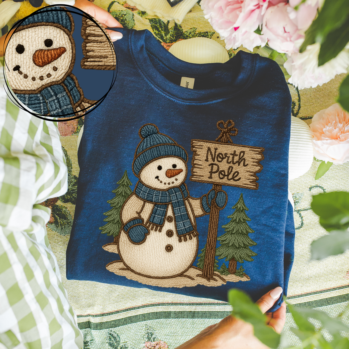 North Pole Snowman Faux Patch Digital Download, PNG