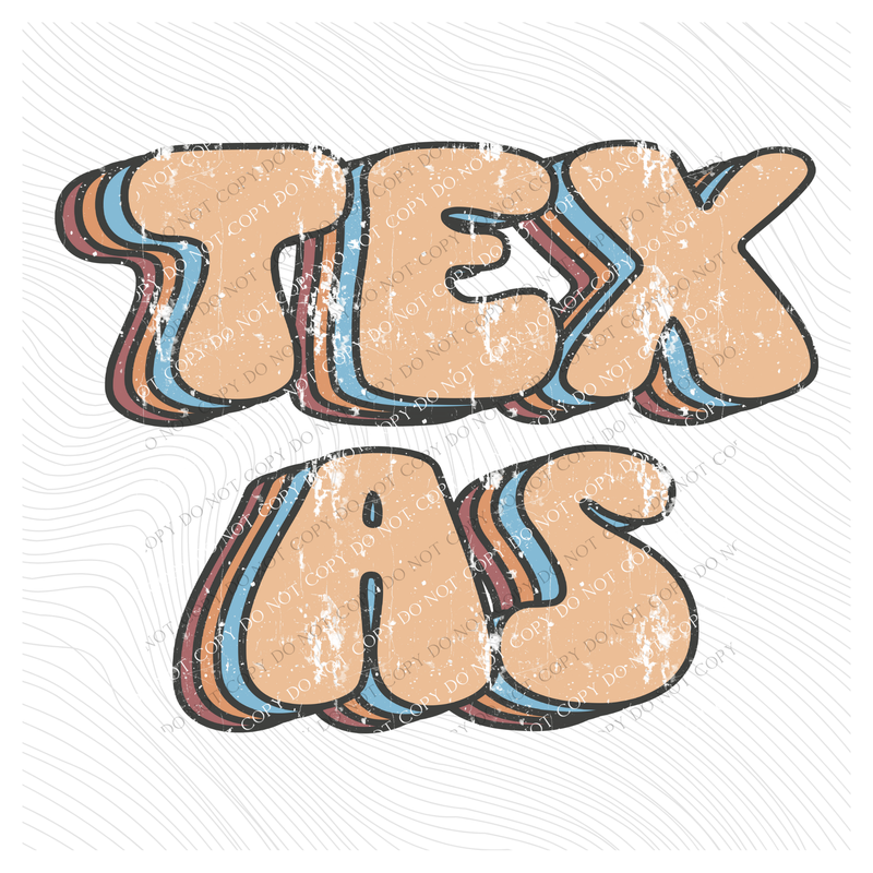 Texas Groovy Stacked Distressed in Boho Neutrals Digital Design, PNG