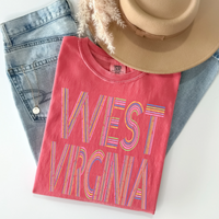 West Virginia Retro Lines Distressed in Fun Pastel Colors Digital Design, PNG