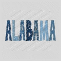 Alabama Denim Patch Stitched Digital Design, PNG