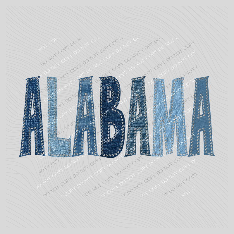 Alabama Denim Patch Stitched Digital Design, PNG