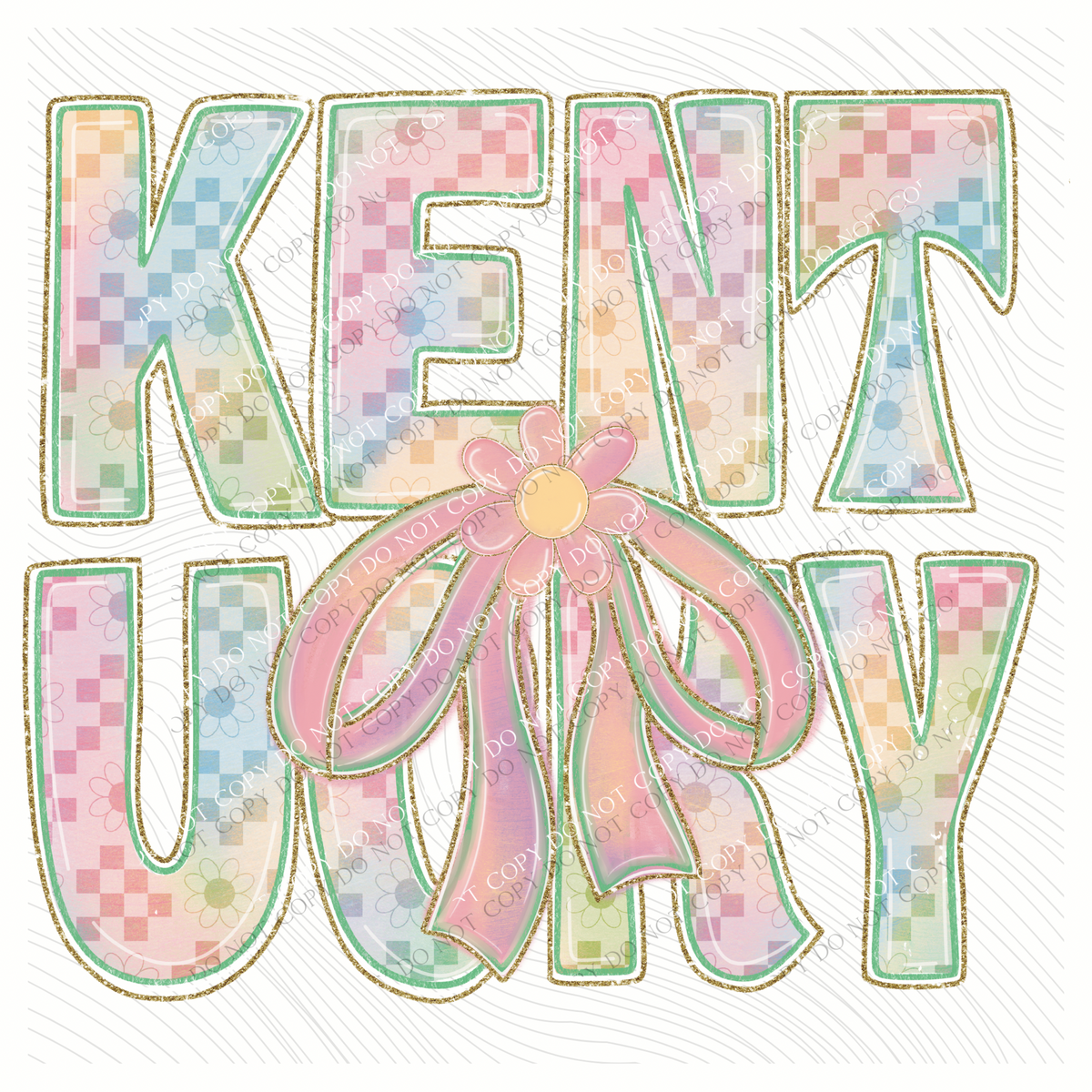 Kentucky Daisy Bows and Checkers Pastel Chalk Digital Design, PNG