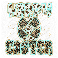 Happy Easter Turquoise Glow Gold Foil Western Leopard & Cow Print Digital Design, PNG Only