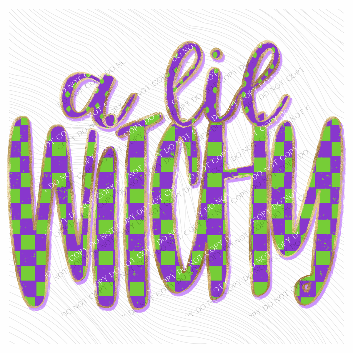 A Lil Witchy Checkers, Dots & Foil in Green and Purple Digital Design, PNG