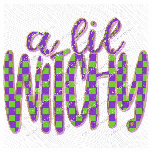 A Lil Witchy Checkers, Dots & Foil in Green and Purple Digital Design, PNG