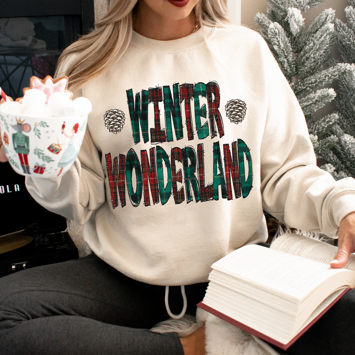 Winter Wonderland Glitter & Red & Green Plaid Digital Download, PNG