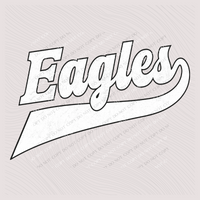 Eagles Aged Old School Digital Design in White with Black Outline, PNG