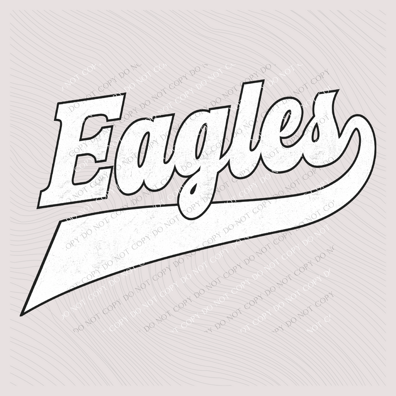 Eagles Aged Old School Digital Design in White with Black Outline, PNG