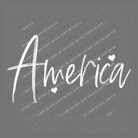America Sketched Script Hearts in Off-white Digital Design, PNG