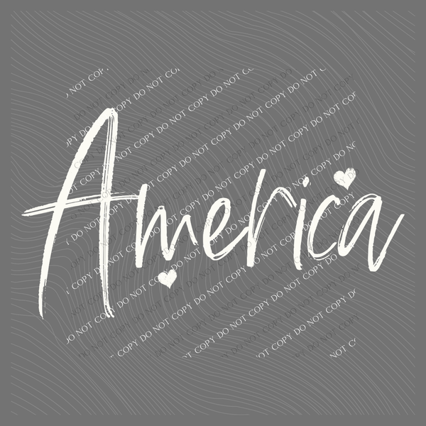 America Sketched Script Hearts in Off-white Digital Design, PNG