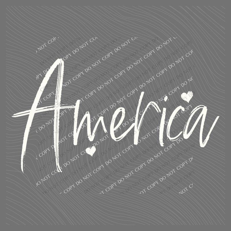 America Sketched Script Hearts in Off-white Digital Design, PNG
